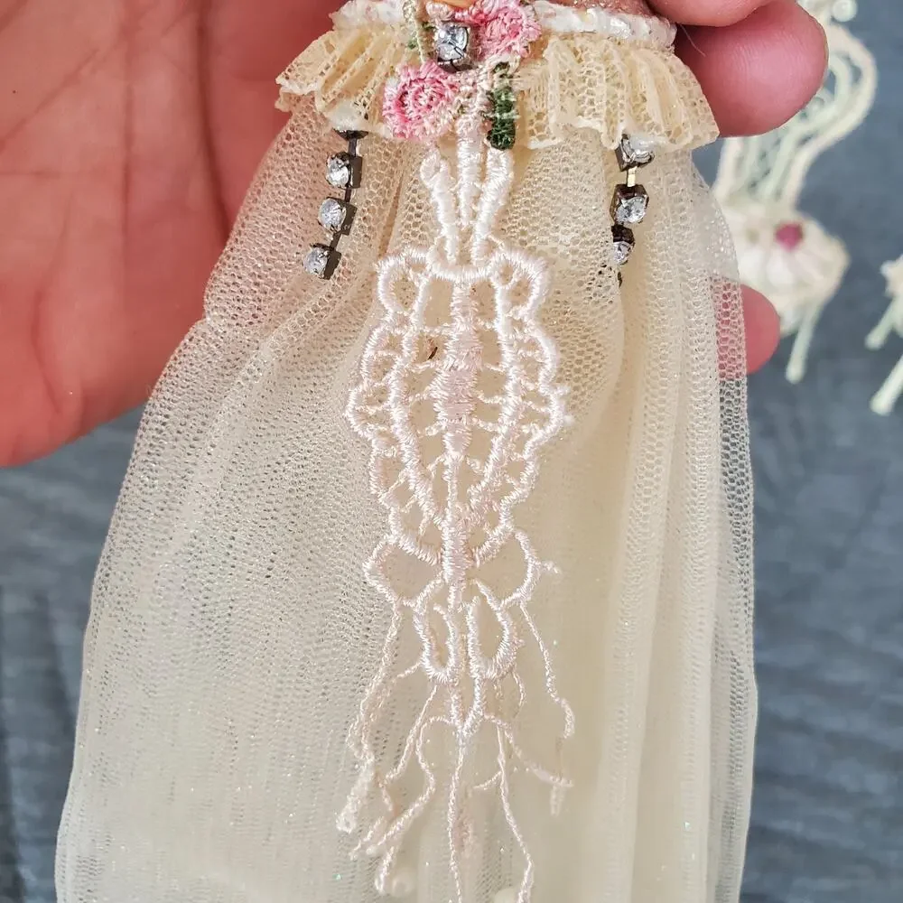 Vintage Victorian Style Ornaments X9 Women & Chairs Handmade Large Off-White Set